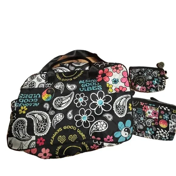 Justice "Always Good Vibes" Overnight Tote Gym Bag Duffle w/Makeup & change Bag - Picture 1 of 3